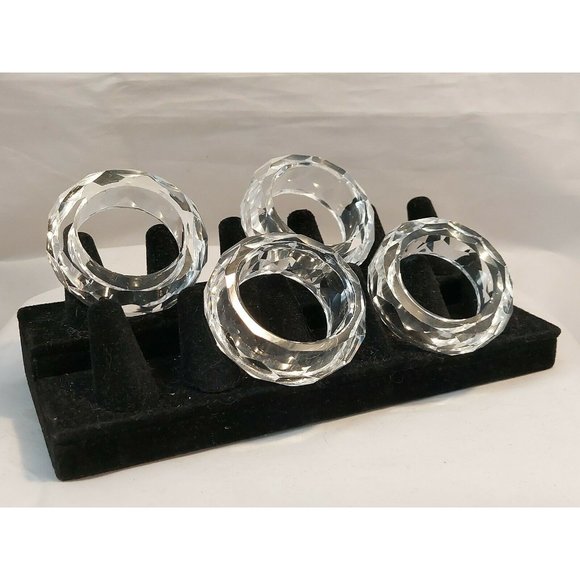 Crystal Napkin Rings Fascetted Spring Wedding Table Decor 2.5" Set of 4 Clear - Picture 3 of 8